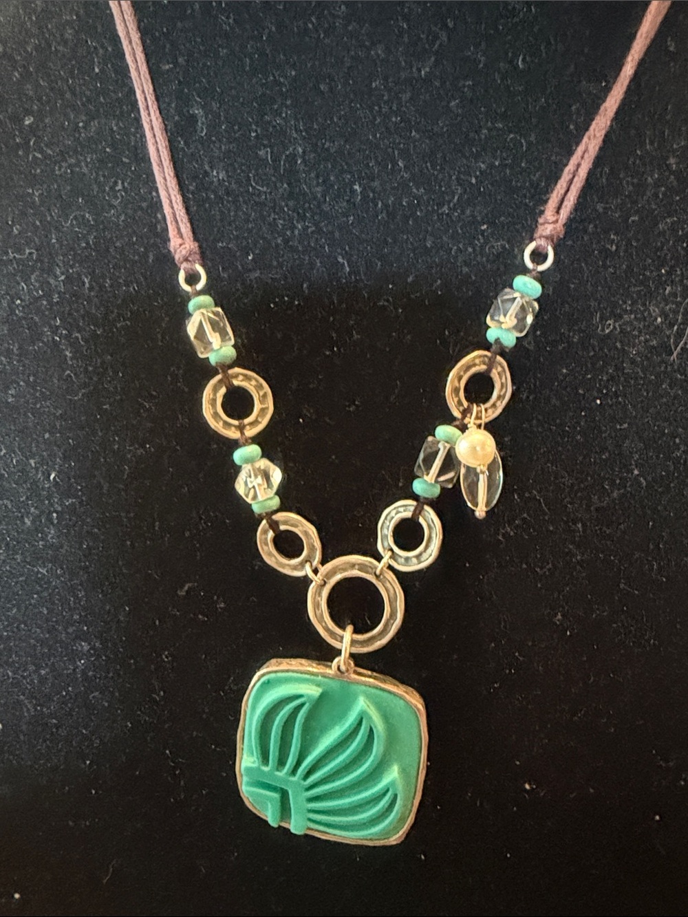 Silpada Green turquoise Carved Pendant Necklace with sterling silver Accents